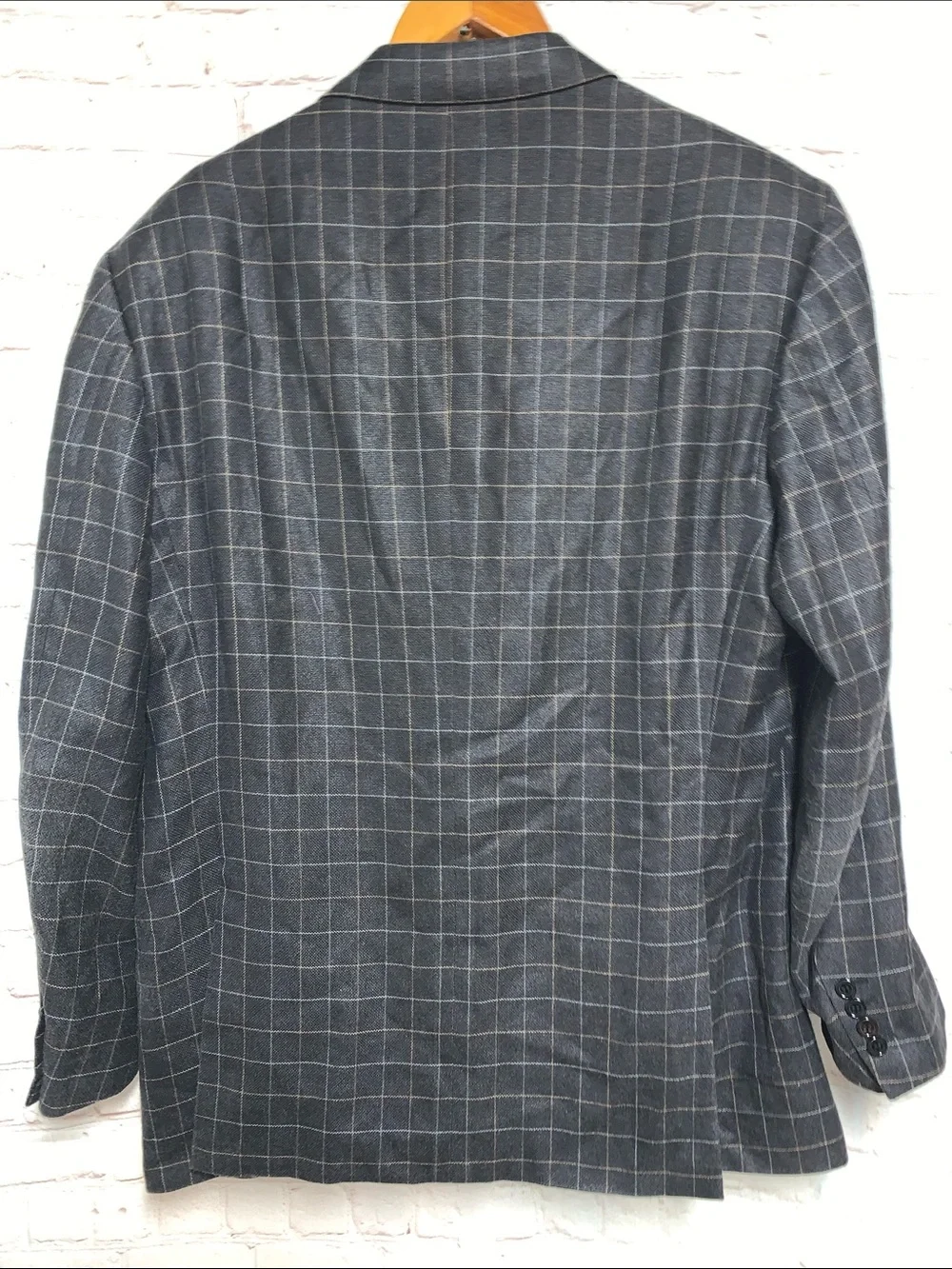 Brioni Bernini Italy Wool Silk Blend Charcoal Windowpane Sport Coat 44